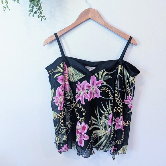 Joseph Ribkoff Tops - Joseph Ribkoff Black Camisole with Pink Floral Design
